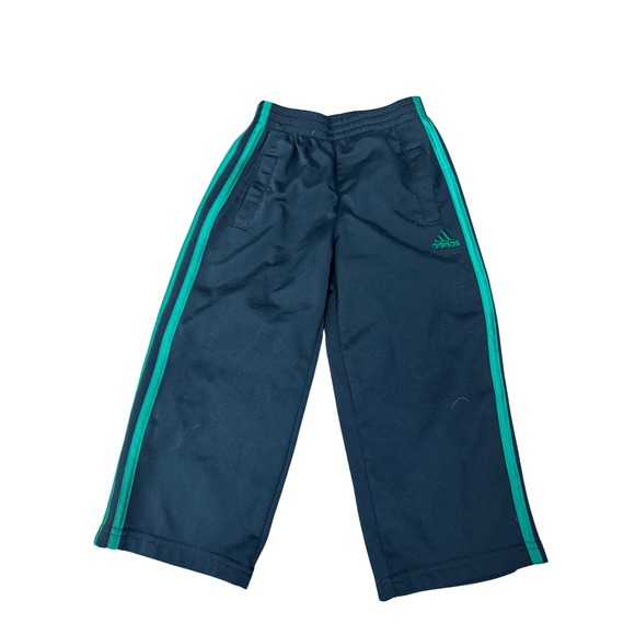 Adidas Kids Track Pants 3T Black Green Athletic Training Activewear - Picture 1 of 3